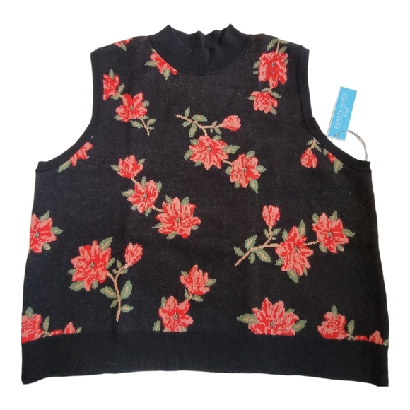 NEW Draper James RSVP Floral Jacquard Holiday Sweater Vest Black Red XXL - Picture 2 of 16